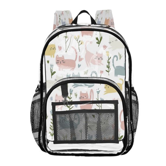 PVC Transparent Backpacks Clear Backpack for Travel and Outings Colorful Little Cat