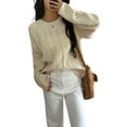 thumbnail image 2 of Women'S Oversized Cable Knit Crewneck Sweaters Apricot L, 2 of 7