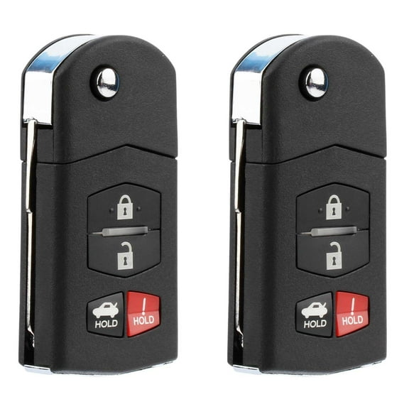 KeylessOption replacement blank flip key fob for Mazda (BBM4-67-5RY) 3-button remote fob w/ remote trunk release, 2 pack