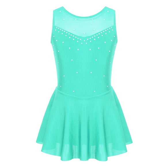Jowowha Girls Sparkly Rhinestones Gymnastics Leotard Tutu Skirt Ice Skating Dress Ballet Dance Mint Green 14