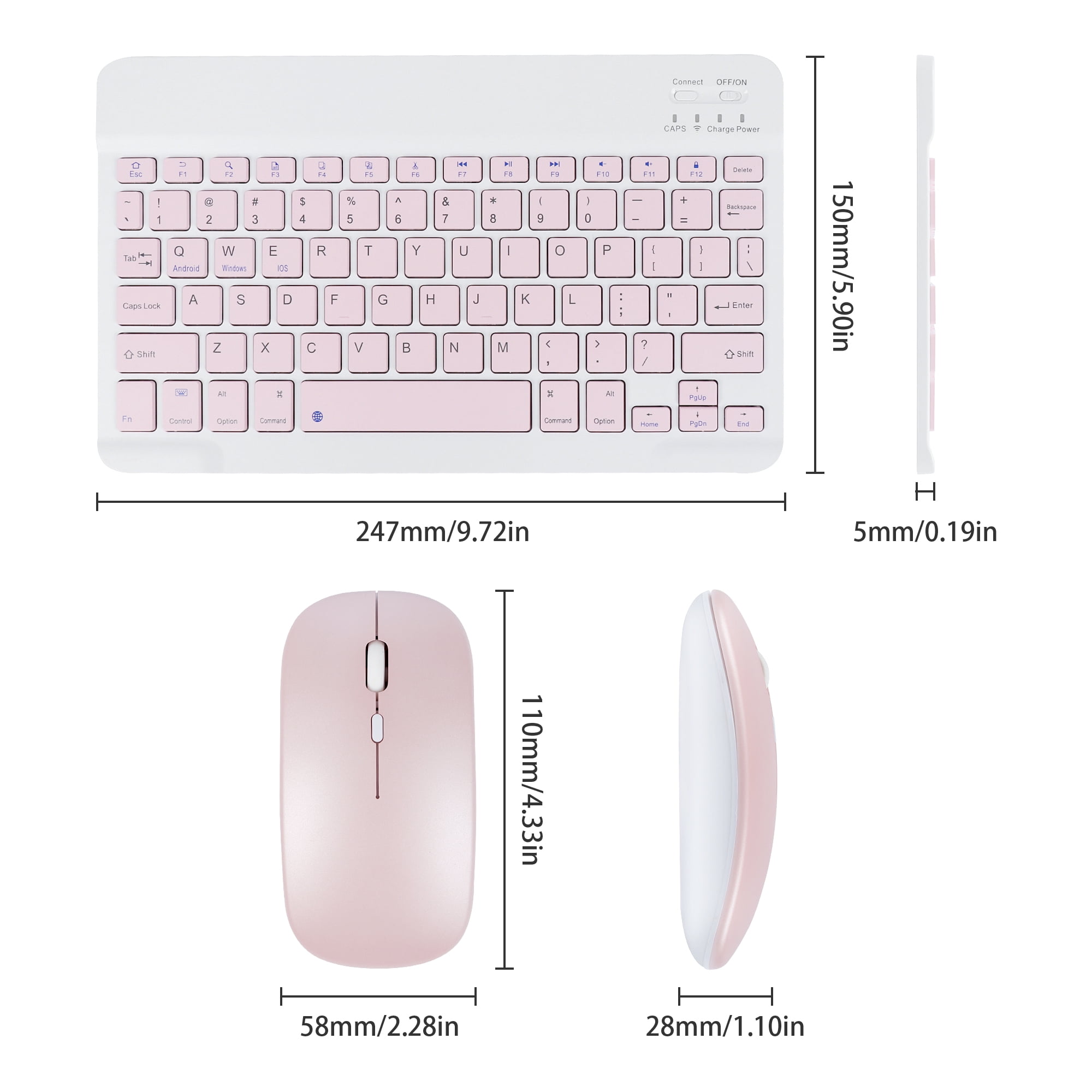 PloutoRich 10 inch Wireless Keyboard and Mouse Combos, Mini Ultra-Slim 78 Keys Tablet Keyboard, Portable Rechargeable Bluetooth Keyboard for Mac Windows Devices