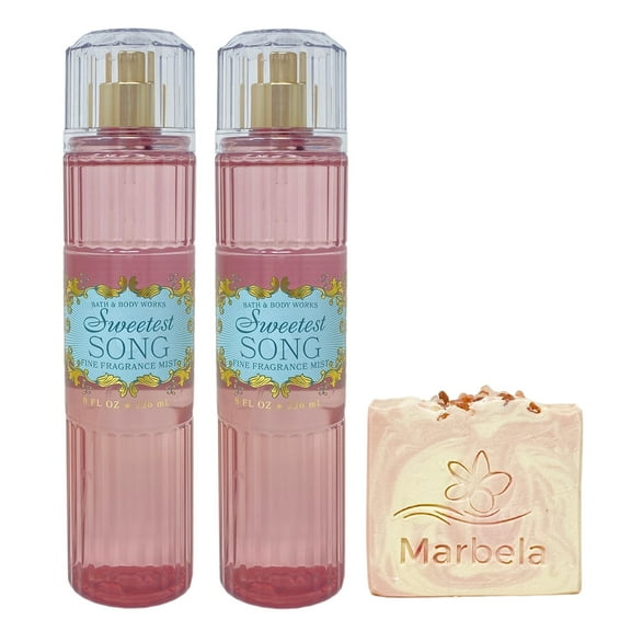 Bath & Body Works Sweetest Song 2 Pack Fragrance Mist Bundle with a Himalayan Salts Springs Bar Soap - Full Size