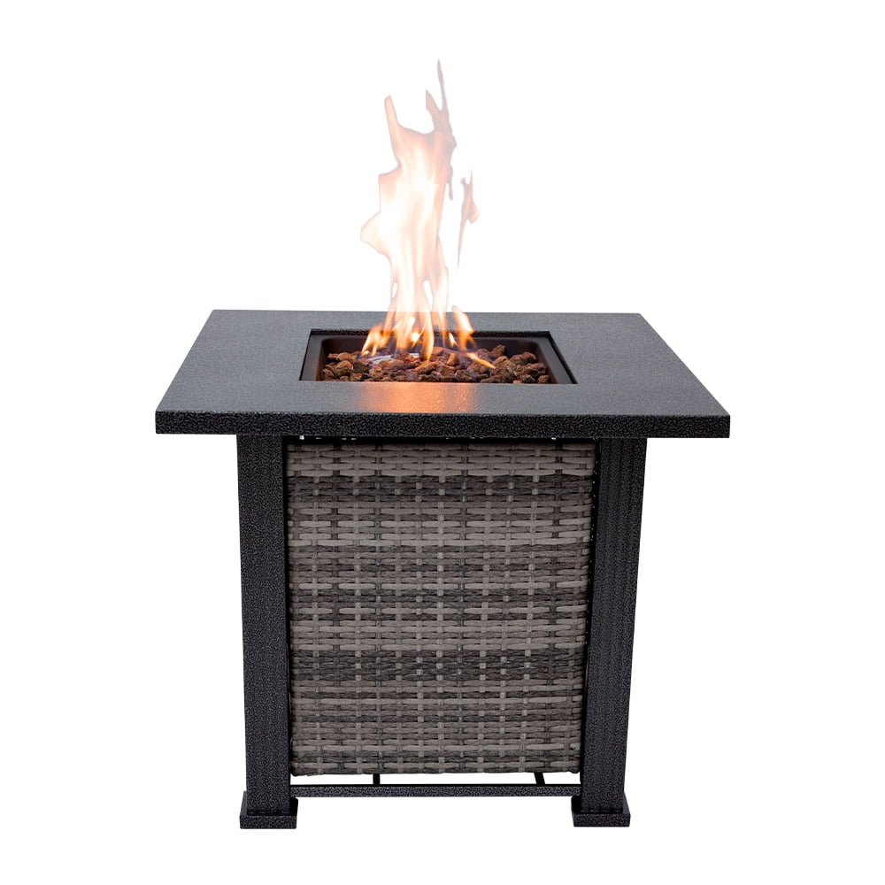 Sol Living Adana 28” Outdoor Propane Fire Pit Table 50,000 BTUs Outdoor Fire Pit Propane Metal Patio Fire Pit with Lava Rocks & Lid Durable Firepits for Outside & CSA Certified Outdoor Fireplace