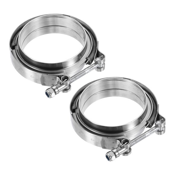 Uxcell 2pcs V Band Clamp with Flange 3.75 Inch 304 Stainless Steel Male Female V-Band Exhaust Clamp Flange Kit for Auto Downpipe Exhaust System, Silver