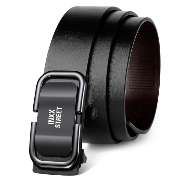 INXX Men's Automatic Buckle Leather Belt, Black, Business Casual, Durable and Stylish, Gift Box, Size 31-33, Width 1.5 Inches