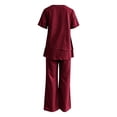 thumbnail image 5 of MLCDZ Plus Size Mother of Bride Pant Suits 2 Piece Chiffon Sets Round Neck Short Sleeves Top and Flowy Baggy Pants Ruffle Layers Wedding Guest Outfit, 5 of 7
