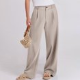 thumbnail image 6 of WTOBBY Women's Linen Casual High Waist Wide Leg Straight Cotton Button Trousers with Comfortable Fit for Fashionable Summer Outfits ,Khaki S, 6 of 6