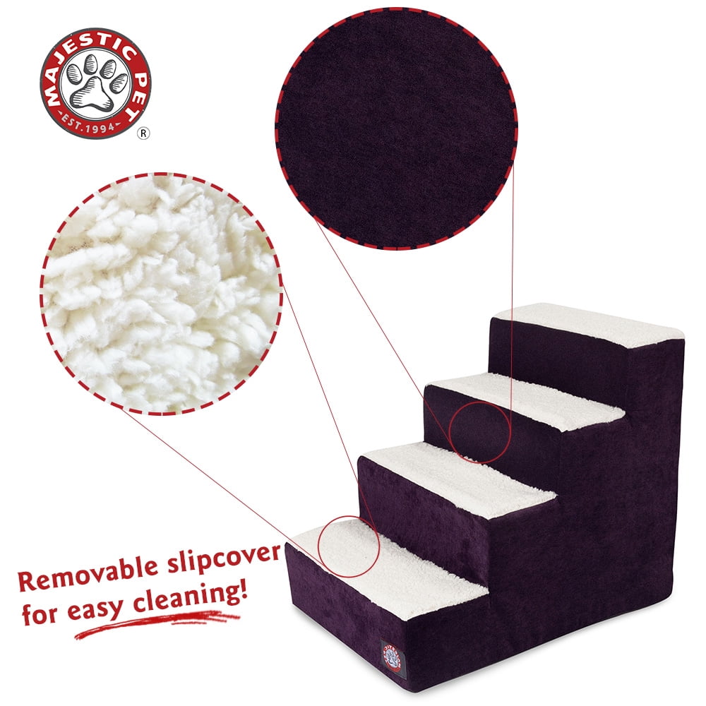 Majestic Pet Villa Pet Stairs 4 Steps Aubergine Machine Washable Removable Cover 24" x 16" x 20"