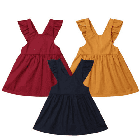 

Cute Kids Baby Girls Dress Ruffle Cotton Suspender Skirt Overalls Party Clothes