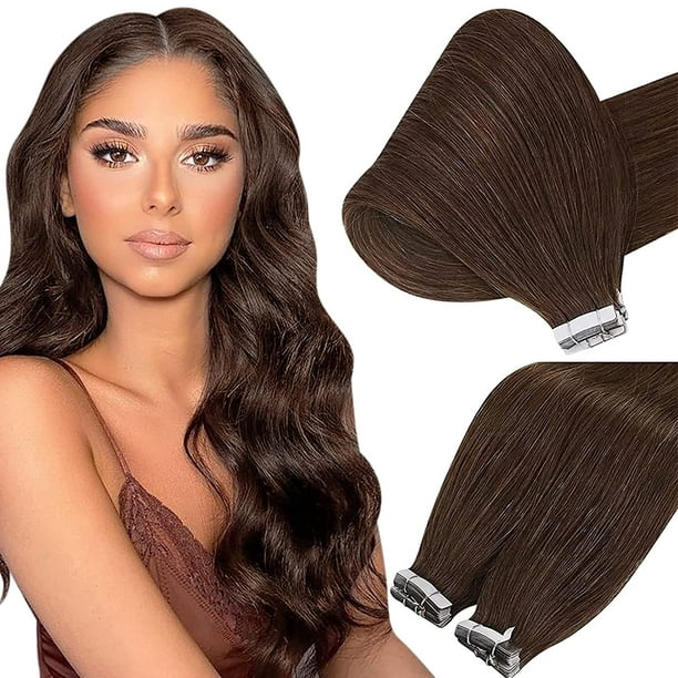 Sunny Tape in Hair Extensions Real Human Hair 20Pcs Seamless Remy Medium  Brown Skin Weft Hair 14 inch 50g 