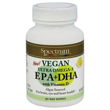 Spectrum Essentials - Vegan Ultra oméga-3 EPA + DHA avec vitamine D citron aromatisée - 60 Gélules