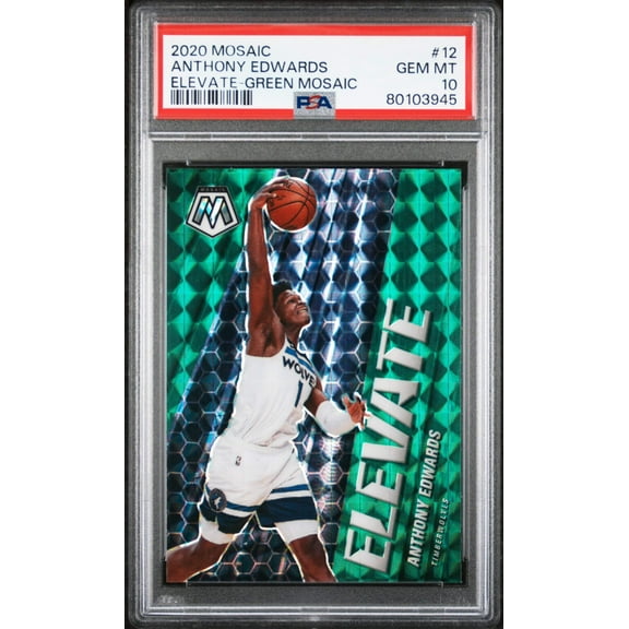 Graded 2020 Panini Mosaic Anthony Edwards #12 Elevate Green Mosaic Rookie RC Basketball Card PSA 10 Gem Mint