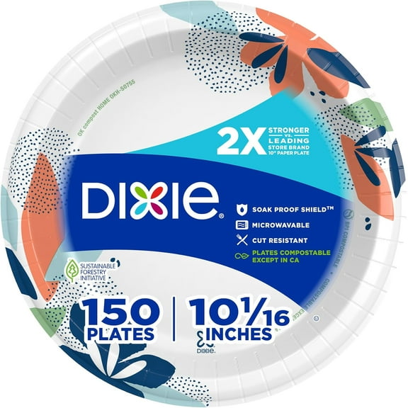 Large Paper Plates, 10 Inch, 150 Count, 2X Stronger*, Microwave-Safe, Soak-Proof, Cut Resistant, Disposable Plates For Everyday Breakfast, Lunch, & Dinner Meals