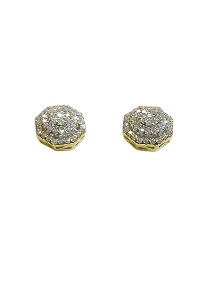 1Ct Round Cut Lab Created Diamond Men's Cluster Stud Earrings Yellow Gold Plated