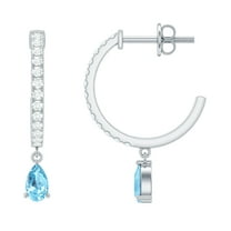 Rosec Jewels 0.75 CT Aquamarine and Diamond Teardrop Earrings, Aquamarine Drop Earrings for Women, March Birthstone Earrings, Diamond Hoop Earrings, 10K White Gold