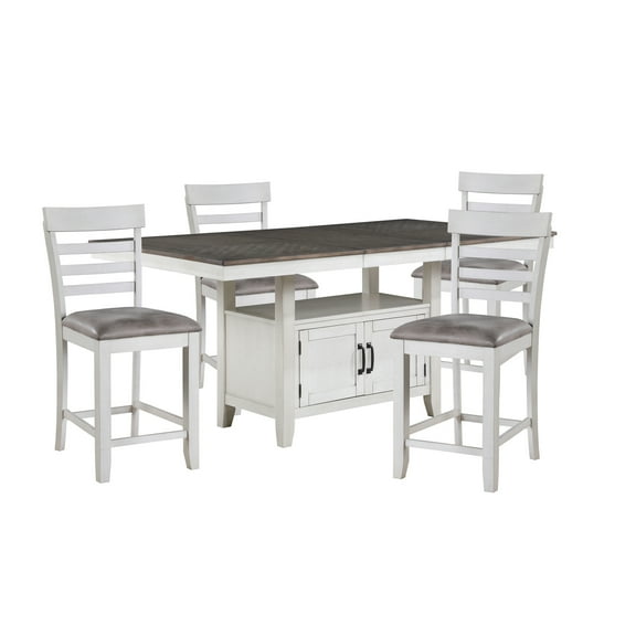New Classic Furniture Richland 5-Piece Solid Wood Counter Table Set -White/Brown