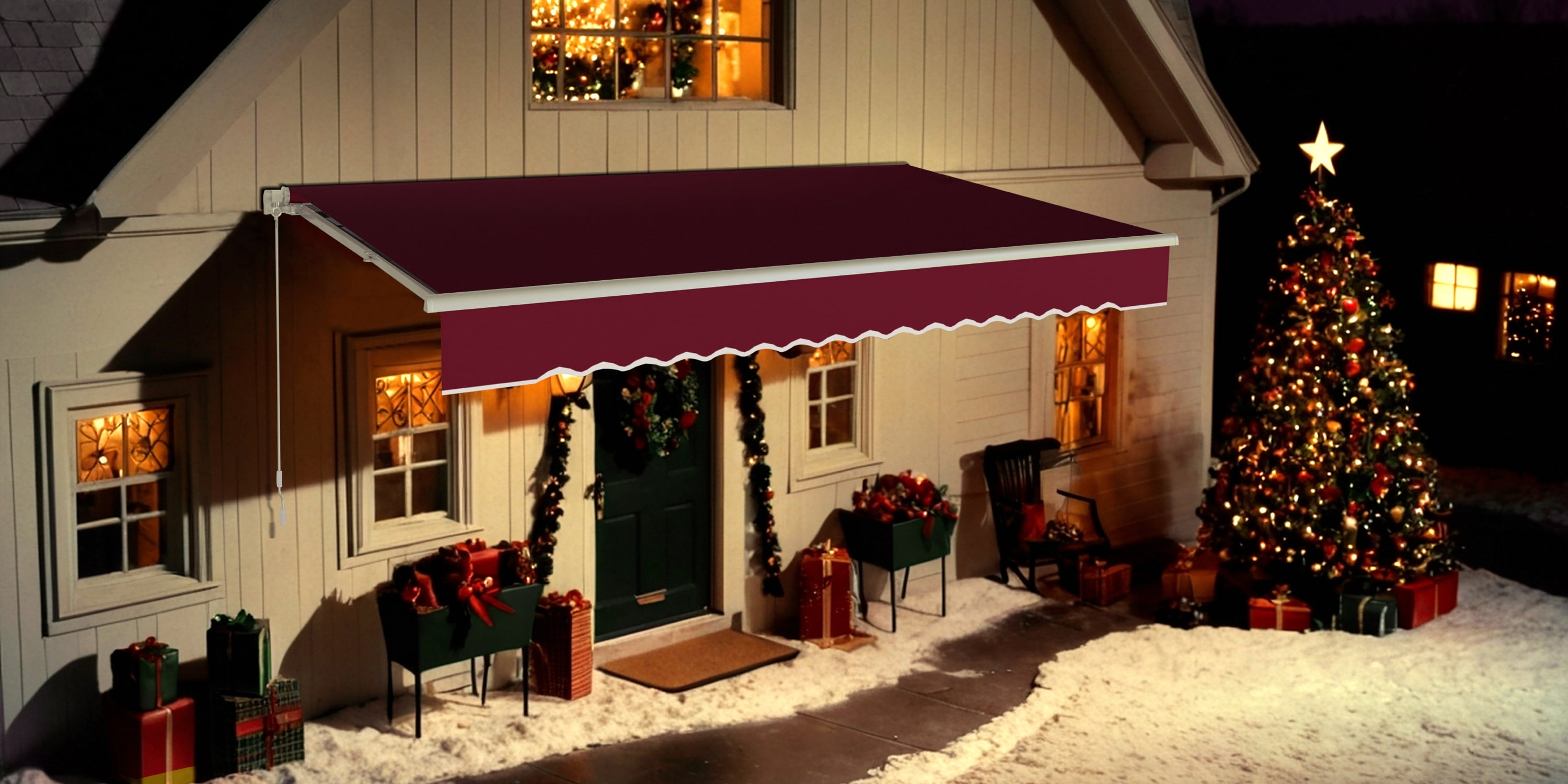 MCombo 13'x8' Manual Retractable Patio Awning Sunshade Shelter Window Door Awning Commercial Grade - Quality 100% 280G Polyester Outdoor Canopy Aluminum Frame