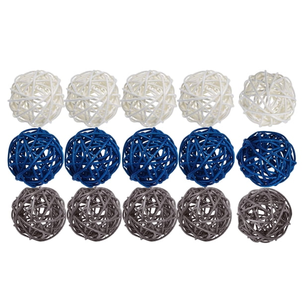 15 / 24Pc 5cm Bolas De Mimbre De Ratán Boda Fiesta De Navidad Azul Gris Blanco 15 Sunnimix Bolas redondas de mimbre