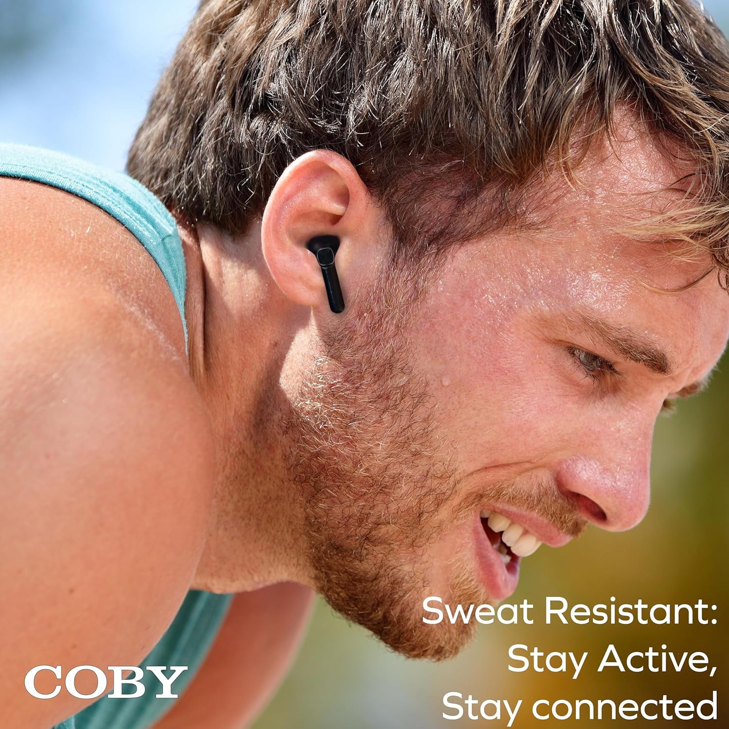 COBY Sweat-Resistant True Wireless Earbuds, Noise-Isolating Bluetooth Earbuds with Built-In Mic, Black