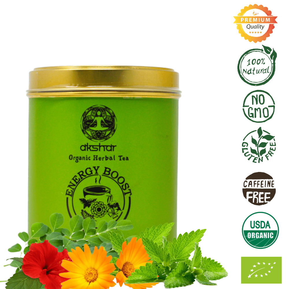 Akshar Energy Booster Tea Blend of Moringa Leaves, Hibiscus Flower, Peppermint Leaf Tea, 25 Herbal Tea Bags