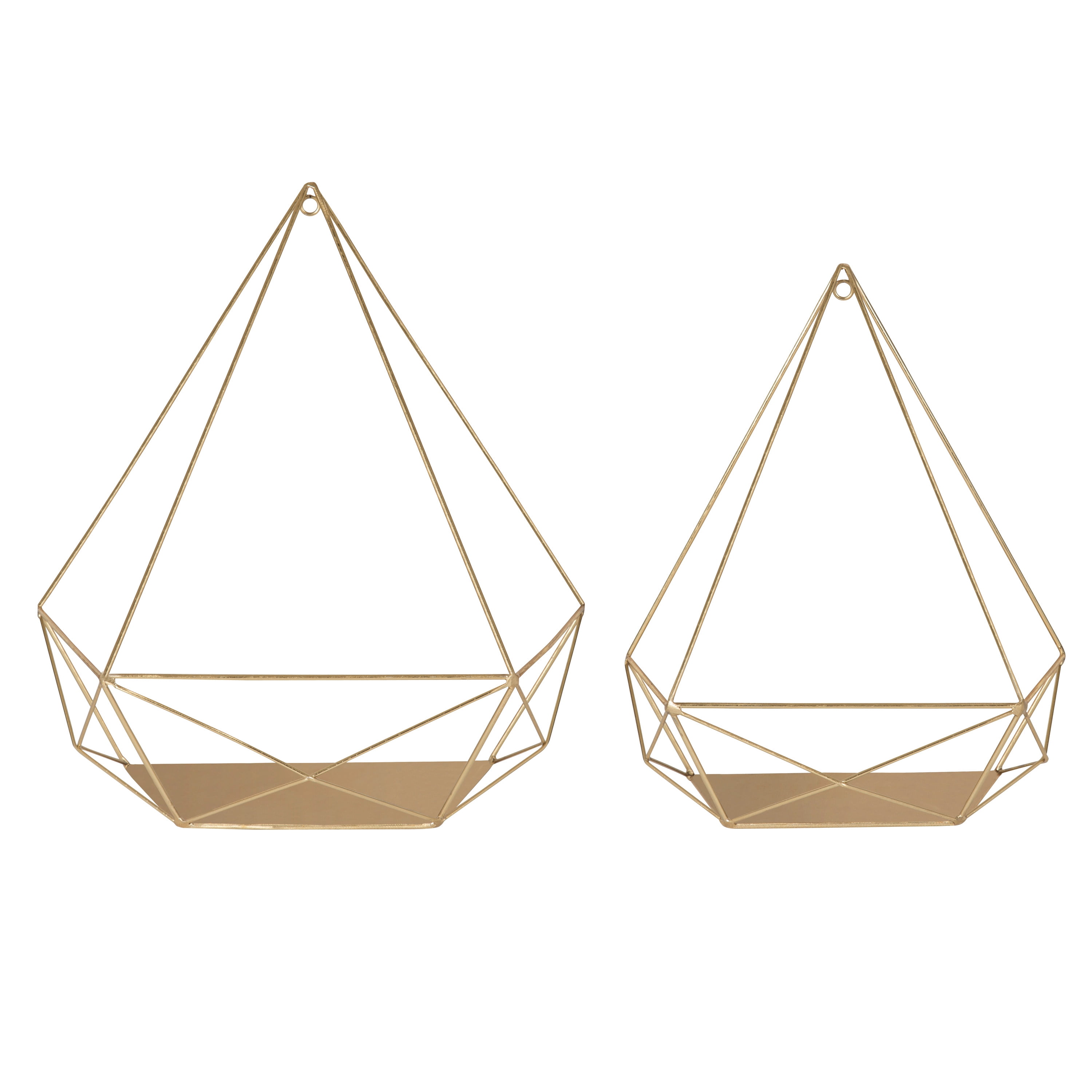 Kate and Laurel Prouve Decorative Geometric Multi-use Metal Wall Display Shelves, Gold, 2 piece set