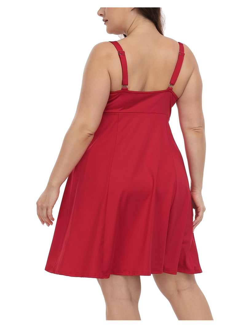 Hde Womens Plus Size Tennis Athletic Workout Dress with Built-in Shorts & Bra Red - 20