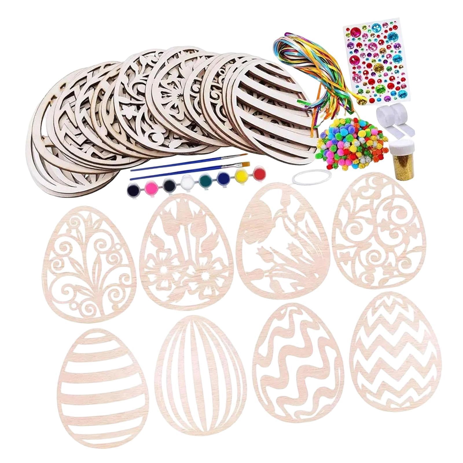 Dualoai 24 Pieces Easter Wooden Egg Cutouts Unfinished for Spring Easter Decorations