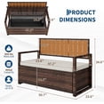 thumbnail image 3 of Outdoor Storage Bench with Cushion, PE Rattan Patio Bench with Backrest, Armrests and Metal Frame, Waterproof Deck Box Seat for Porch, Backyard & Poolside, Dark Brown, 3 of 8
