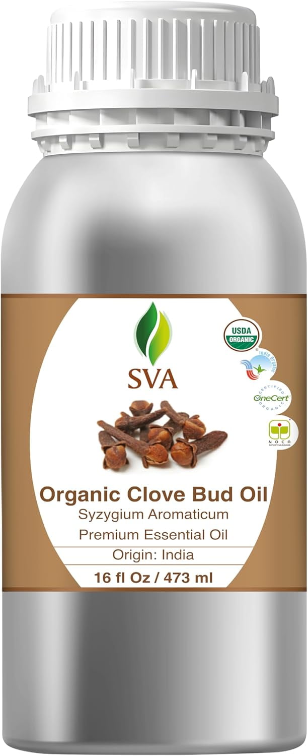 SVA Clove Essential Oil Organic– 16 Fl Oz – 100% Natural Clove Oil - for Diffuser, Hair Care, Face, Skin Care, Aromatherapy, Scalp and Body Massage, Soap and Candle Making