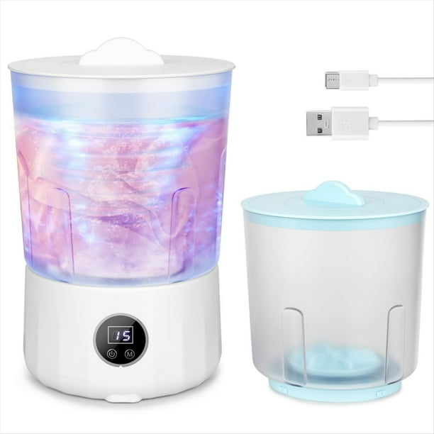 Lavadora de Ropa Interior - Minilavadora Recargable de Dos Cubetas con Cubas Aisladas de 1,5 L, Ideal para Viajes, Camping y Dormitorios.