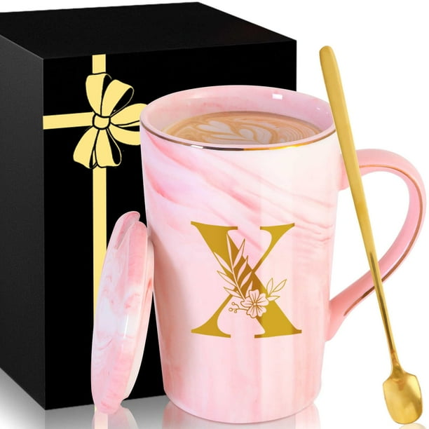 Taza de café de cerámica con tapa personalizada para mujer, 350 ml