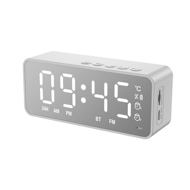 Superficie del espejo 3-en-1 Reloj de alarma Gran pantalla Bluetooth Compatible con Bluetooth Reducción de ruido Altavoz Tiempo real Temperatura Meter Relojes Tipo 1 Blanco seitruly HA011424-01