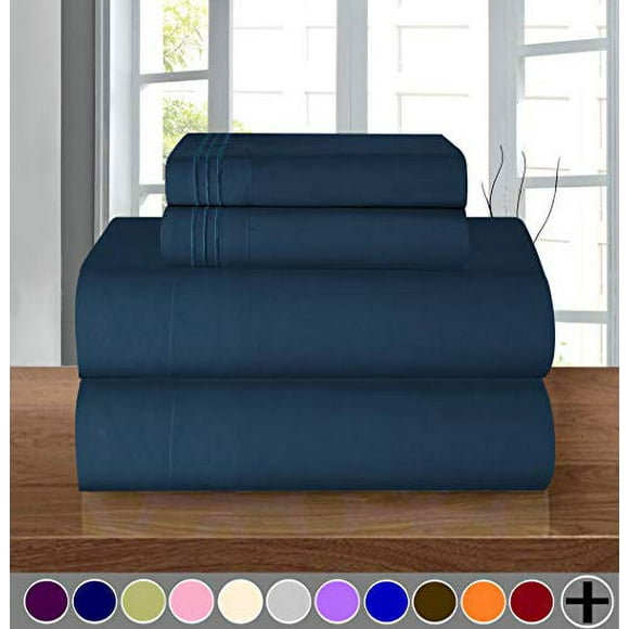 Elegant Comfort TM Luxurious Soft 1500 Thread Count Egyptian Quality 3-Piece Sheet Wrinkle and Fade Resistant Bedding Set, Deep Pocket up to 16inch, Twin XL, Navy Blue