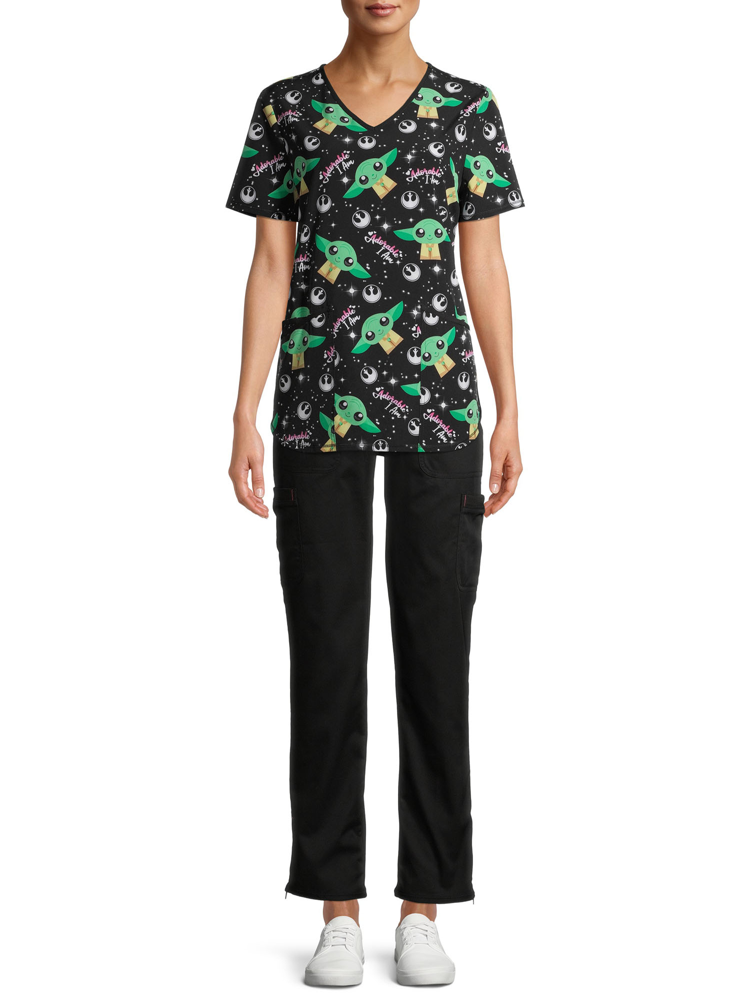 Scrubstar Women's Star Wars Yoda "Adorable I Am" V-Neck Print Scrub Top