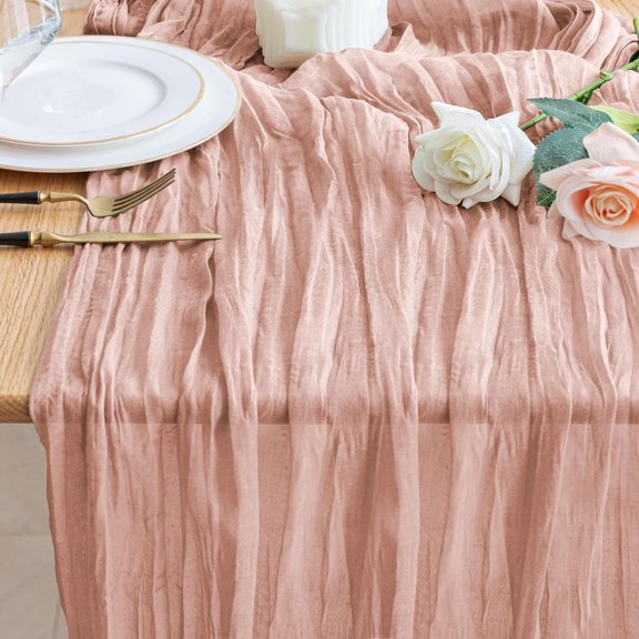 ARLAJO Dusty Pink Cheesecloth Table Runner Spring 10Ft Boho Gauze Easter Cheese Cloth Table Runner for Party 120 "Es Long Rustic Sheer Runners for Baby Bridal Shower Decor
