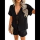 thumbnail image 3 of Conjuntos de Verano para Mujer: Camiseta con Cuello en V y Lazo Delantero, Pantalones Cortos Casuales A Juego, Conjuntos de 2 Piezas Negro XL, 3 of 10