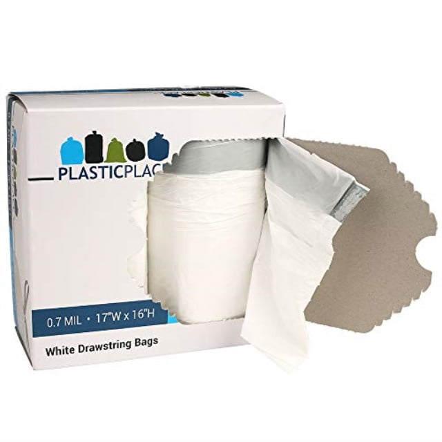 plasticplace 4 gallon white drawstring garbage bags, 100 count