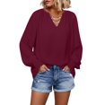thumbnail image 6 of Hurxie Blouses for Women Dressy Casual Flowy Boho Tops V Neck Long Sleeve Shirts Spring Outfits Wine,2XL, 6 of 6