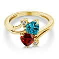 thumbnail image 2 of Gem Stone King 10K Yellow Gold London Blue Topaz Red Garnet and Diamond Accent Ring for Women | 1.88 Cttw | Heart Shape 6MM | Gemstone Birthstone (Size 8), 2 of 3