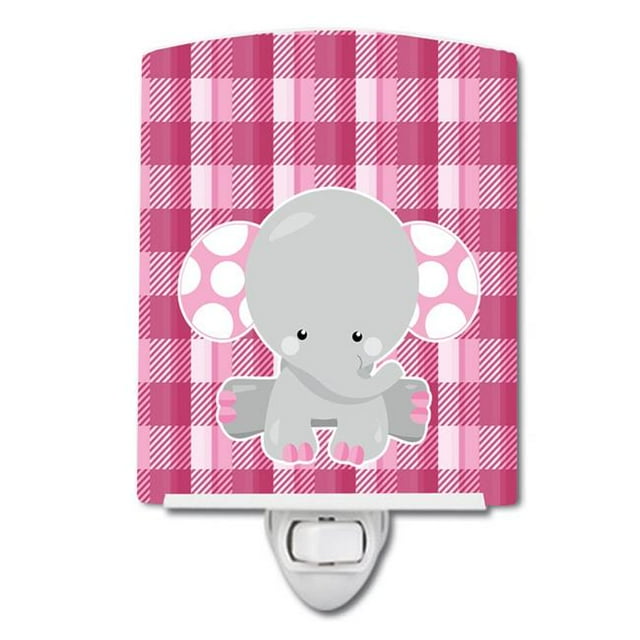Carolines Treasures BB6952CNL Elephant Pink Gingham Ceramic Night Light