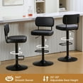 thumbnail image 2 of Bar Stools Set of 3, Adjustable 360° Swivel Counter Height Barstools from 25" to 33" Upholstered Faux Leather Bar Chairs with Rattan Backrest & Enlarged Base for Kitchen Bistro Pub Bar, 2 of 11