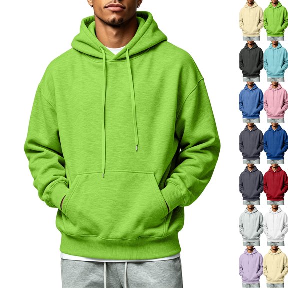 Men’s Loose Fit Hooded Pullover Sweatshirt, Soft Brushed Hoodie with Kangaroo Pocket & Drawstring Hood, Casual Long Sleeve Hood Top for Daily Life Sports Street Fashion Light Green 2XL