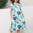 thumbnail image 5 of LIBRCLO Girls Dresses Flutter Sleeve Crew Neck Floral Printing Sundress with Pockets Flared Waist Tiered Summer Midi Length Kid Clothes 6-15, 5 of 5