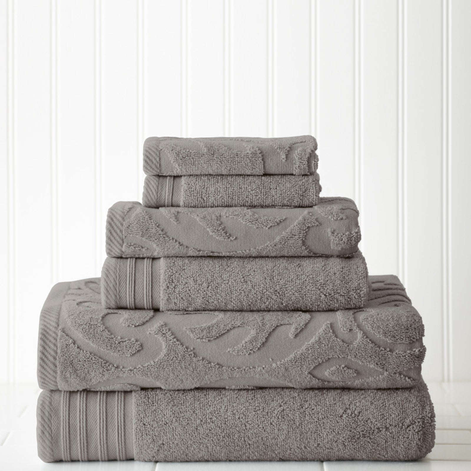 Modern Threads Medallion Jacquard 6-Piece Cotton Bath Towel Set, Platinum