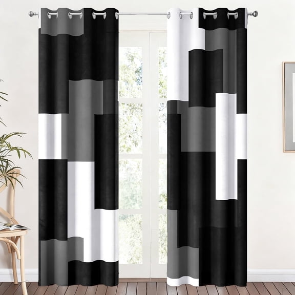 NIUBIER Blackout Curtains for Bedroom,Black and White Black Out Curtains for Living Room Modern Geometric Abstract Room Curtains, 52" x 84"