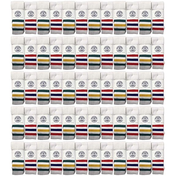 72 Pairs Of Yacht & Smith 14 Inch Wholesale Kids Tube Socks, Cotton Bulk Sport Socks Size 4-6 (White w/Stripes)