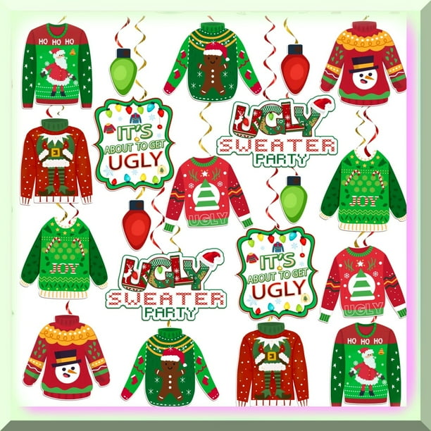 Cozy Swirls 36 Piece Sweater Party Hanging Decorations No DIY Tacky Swirls for a Festive Atmosphere Walmart