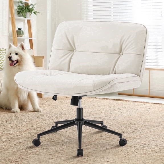 CONCETTA Armless Office Chair with Wheels - PU Leather Seat, Rocking Back, for Home Office and Bedroom, Beige