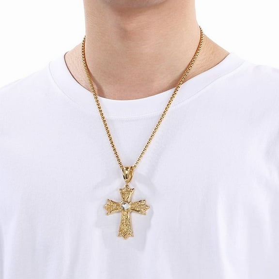 Religious Patterned 14K Yellow Gold Pendant Necklace For Men Hip Hop Box Chain Fashion Jewelry Carnival Birthday Gifts