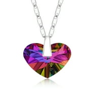 Love Heart Pendant Necklace with Multi-color Austrian Crystal  Silver Tone Diamond Choker Necklace for Women Girl